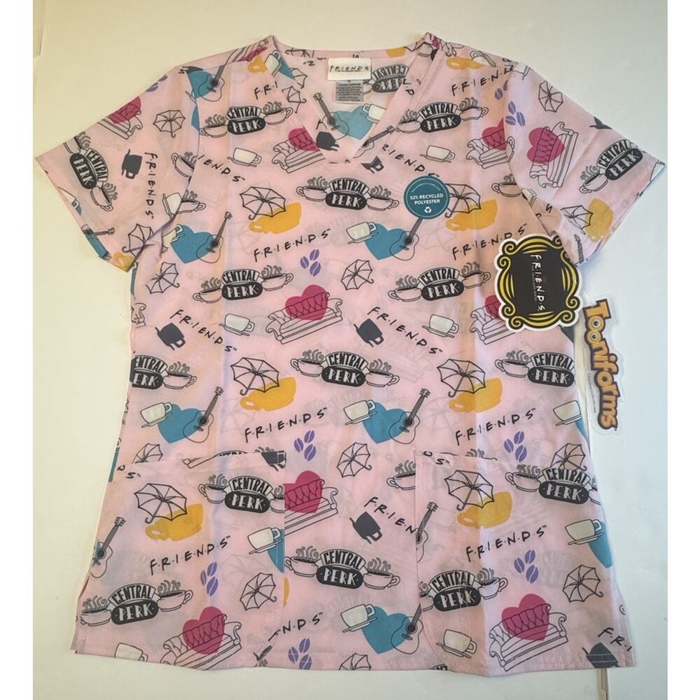 Friends Central Perk Scrub Top XS Pink Tooniforms Nurse NWT